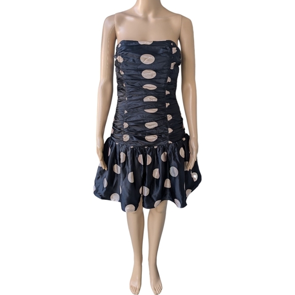 Betsey Johnson 100% Silk Polka Dot Strapless Mini Dress - Coquette Retro - 6 - Picture 2 of 10